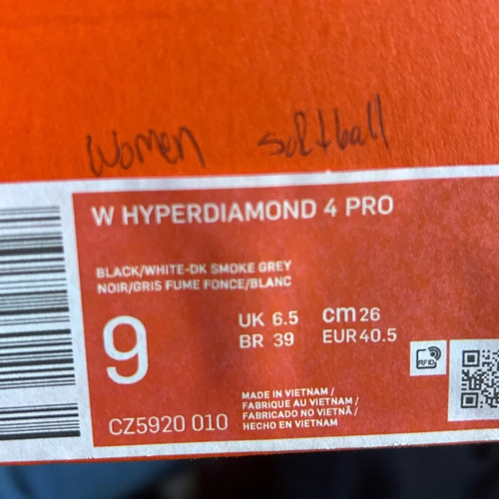 Nike Renew Hyperdiamond 4 Pro Metal Softball Cleats Black White Size 9